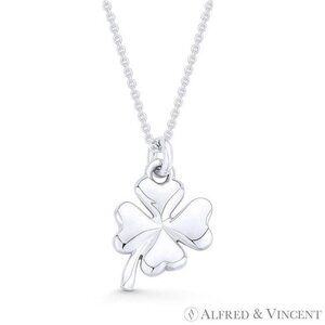 4-Leaf Shamrock Irish Luck Charm 19x12mm Pendant in .925 Sterling Silver